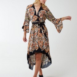 Paisley Wrap Kimono Style Hi Lo Dress