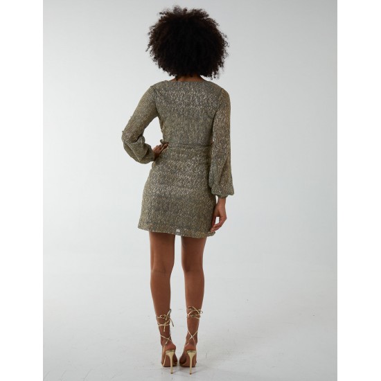 V-Neck Long Sleeve Lurex Dress