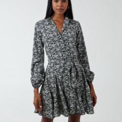 Shirt Mini Dress With Godet Hem & Tie