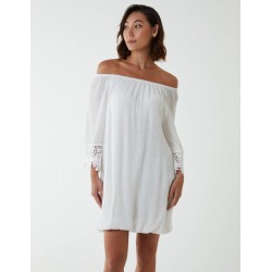 Bardot Tunic Dress With Crochet Lace Sleeves