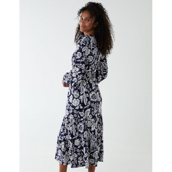 Floral Button Front Midi Dress