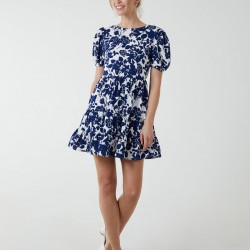 Round Neck Mini Dress With Tiered Frill Hem