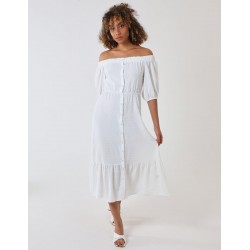 Bardot Button Through Midi Dress