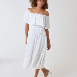 Ruffle Bardot Midi Dress