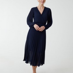 Pleated V-Neck Dress