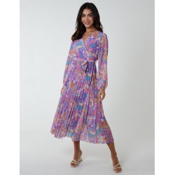 Paisley Wrap Pleated Dress