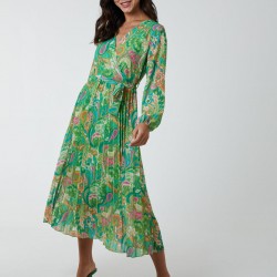 Paisley Wrap Pleated Dress