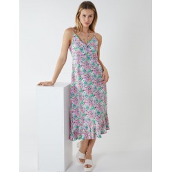 Twist Front Floral Print Midi Dress