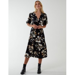 Wrap Front Tier Hem Midi Dress