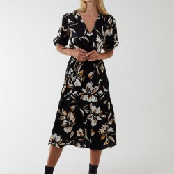 Wrap Front Tier Hem Midi Dress