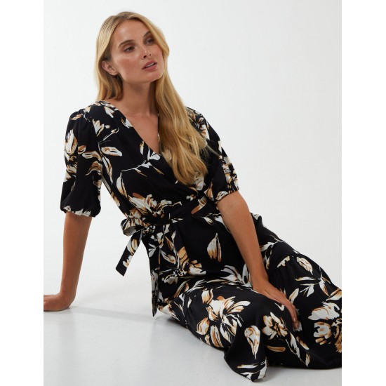 Wrap Front Tier Hem Midi Dress