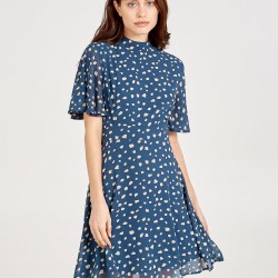 Angel Sleeve High Neck Fit & Flare Dress