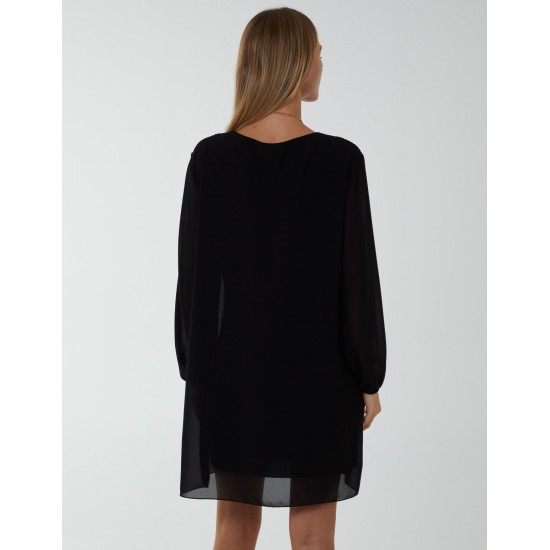 Long Sleeve Pleated Shift Dress