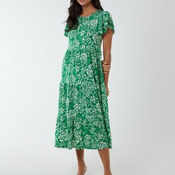 Ruffle Sleeve Tier Midi Dress