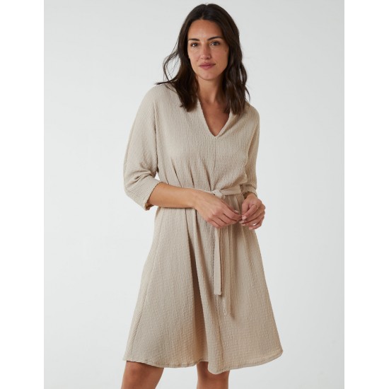 V Neck Crunchy Stitch Batwing Dress