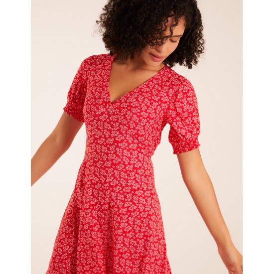 Shirring Cuff Sleeve Tea Dress