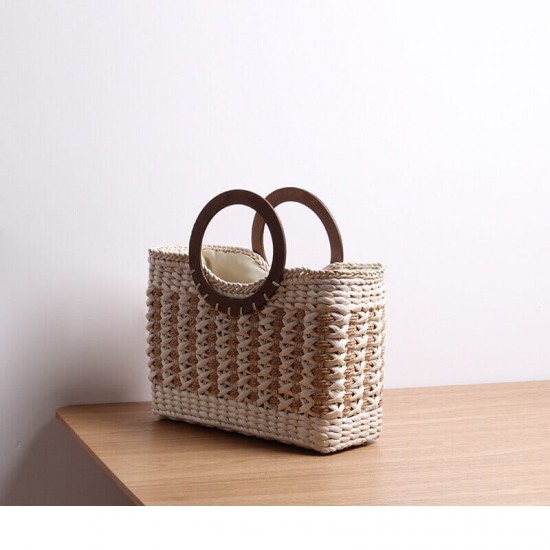 Bamboo Handle Straw Purse