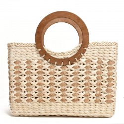 Bamboo Handle Straw Purse