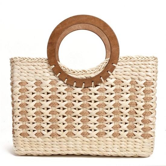 Bamboo Handle Straw Purse