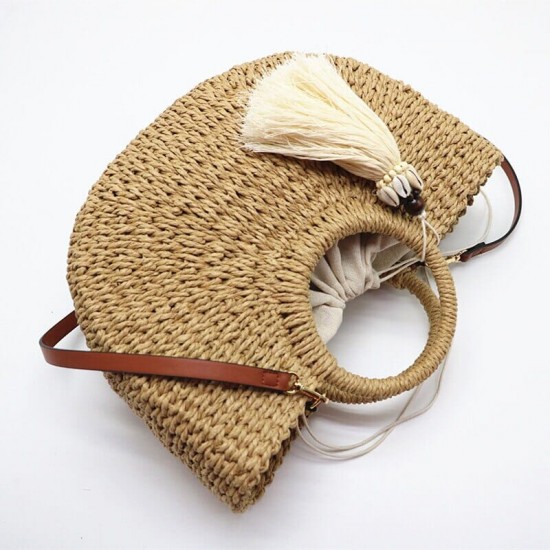 Circle Handle Straw Bag