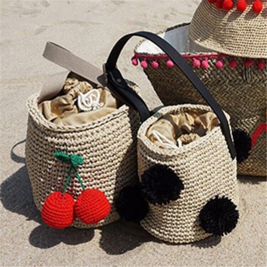 Pom Pom Straw Beach Bag