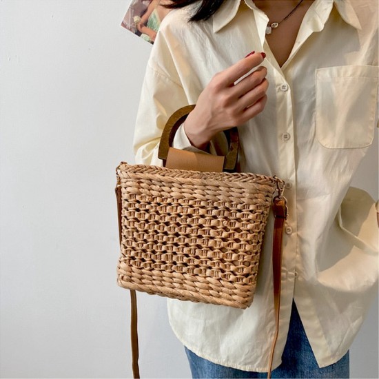 Bamboo Handle Straw Bag