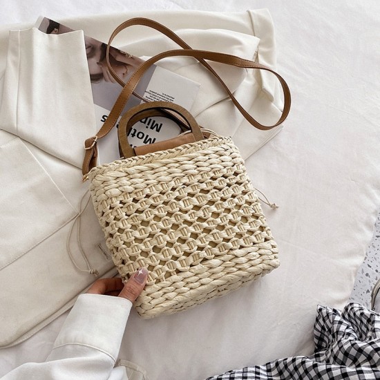 Bamboo Handle Straw Bag