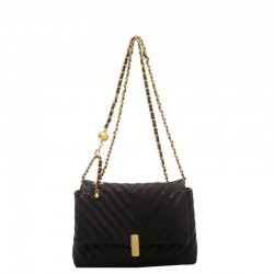 Black Quilted Purse With Gold Chain Strap