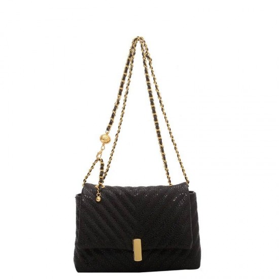 Black Quilted Purse With Gold Chain Strap