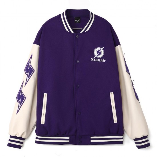 Fashion-forward baseball jacket with versatile fabrics